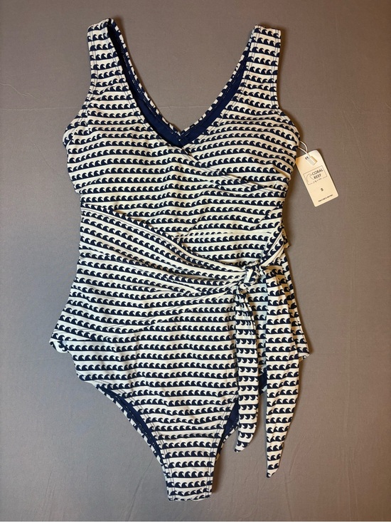Coral Reef Other - New with Tags Coral Reef Swim Navy and White Printed One-Piece Wrap Swimsuit
